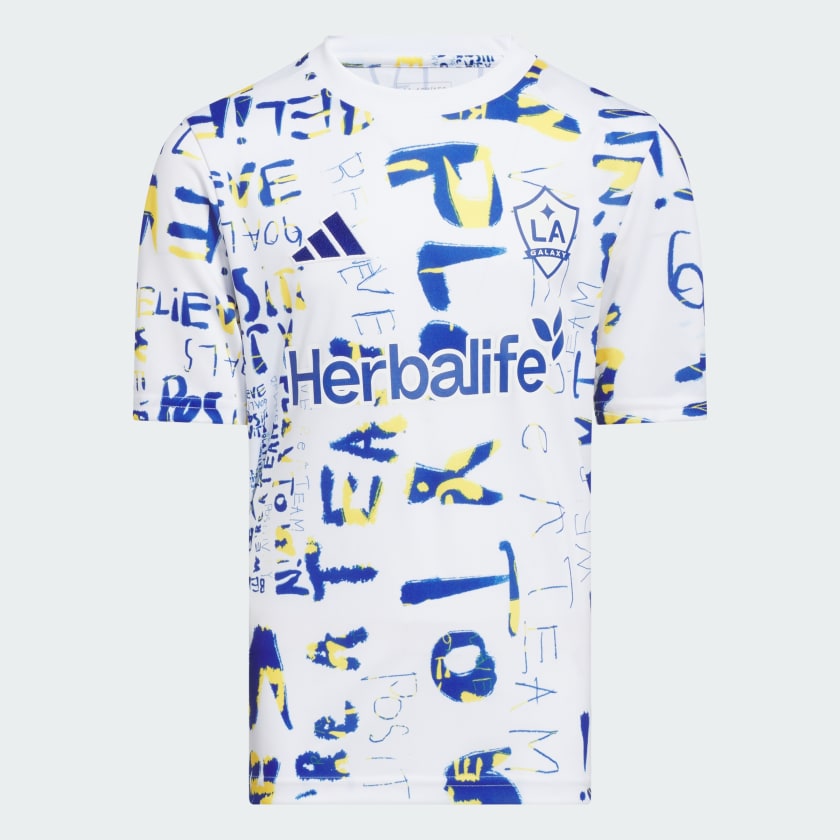 adidas LA Galaxy MLS Kick Childhood Cancer Pre Match Jersey Kids White Free Shipping with adiClub adidas US