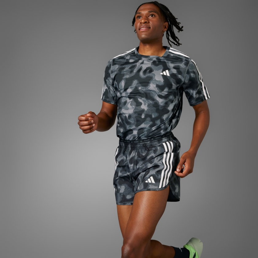 adidas Own the Run 3-Stripes Allover Print Shorts - Grey