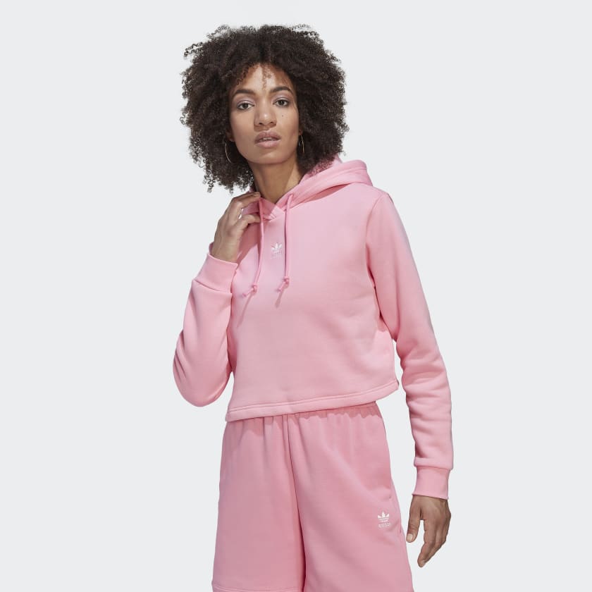 | - US Essentials Fleece Pink Lifestyle Crop Hoodie | Women\'s Adicolor adidas adidas