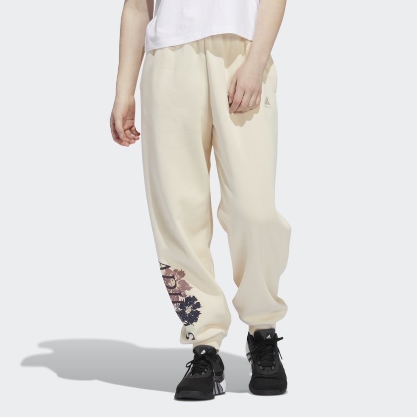 adidas Floral Graphic Cuffed Jogger Pants - Beige | Women's 