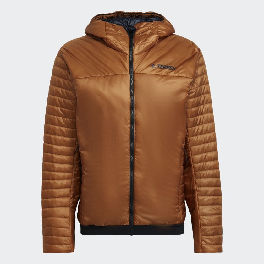 adidas Terrex Techrock Primaloft Insulated Padded Hooded Jacket Brown Free Delivery adidas UK