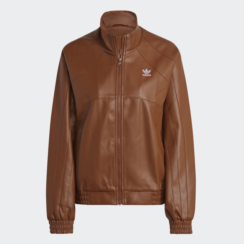 Adidas leather jacket brown discount