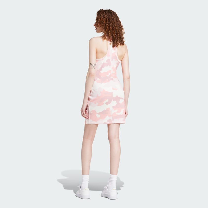 adidas Essentials 3 Stripes Camo Print Racer Back Tank Dress Pink Free Shipping with adiClub adidas US