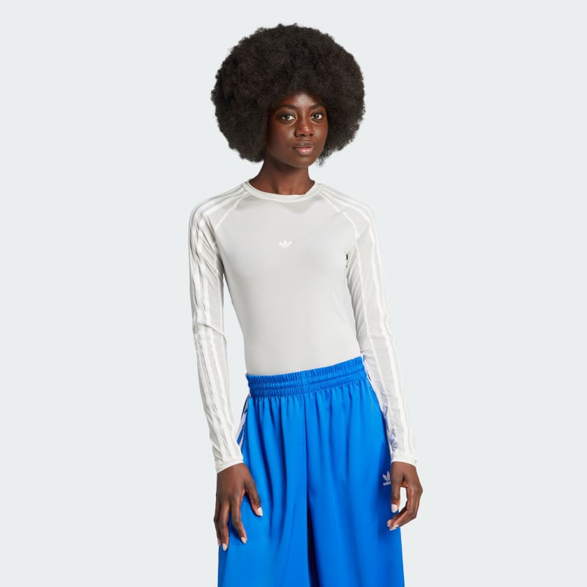 アディダス ルーシュ スリーストライプス入りシアー長袖Tシャツ