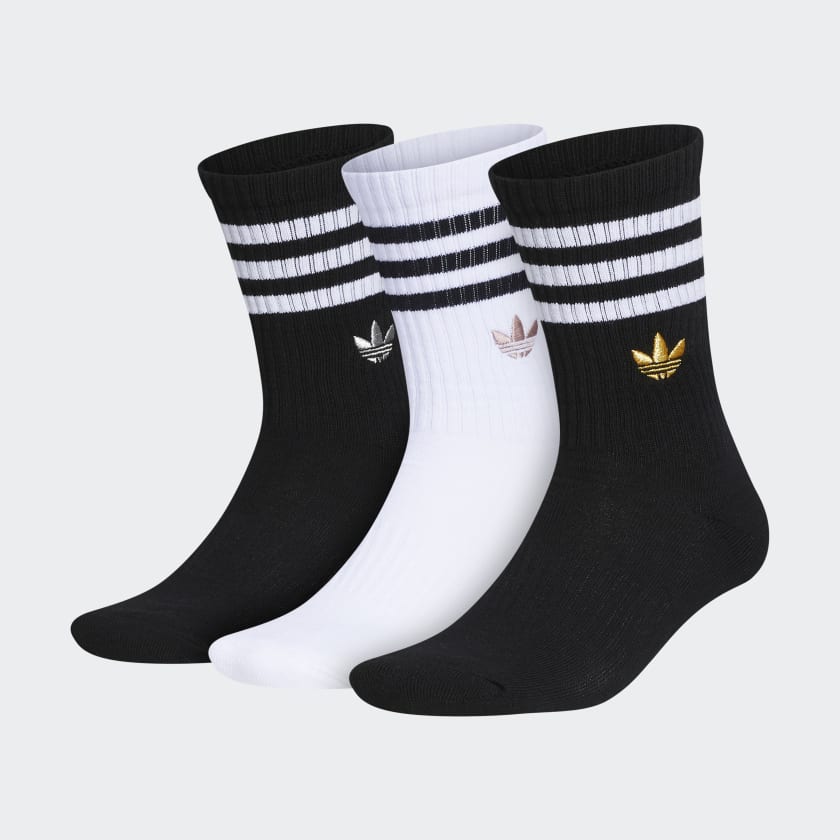 adidas 3-Stripes Embroidered Trefoil Crew Socks 3 Pairs - Black | Men's ...