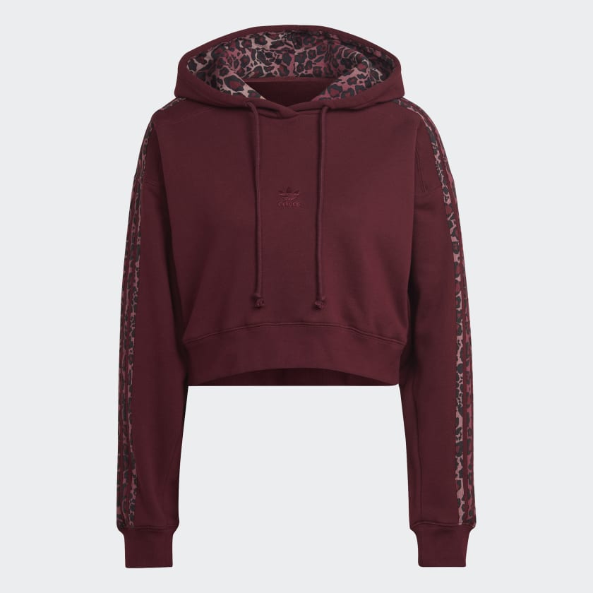 adidas 3 Stripe Animal Print Crop Hoodie Burgundy Free Shipping with adiClub adidas US