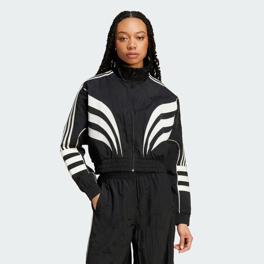adidas Atlanta Cut Line Loose Nylon Track Top - Black | Free