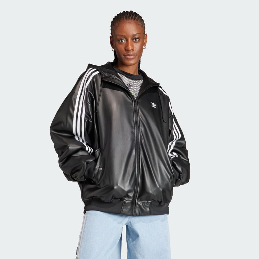 Adidas originals 2025 faux leather jacket