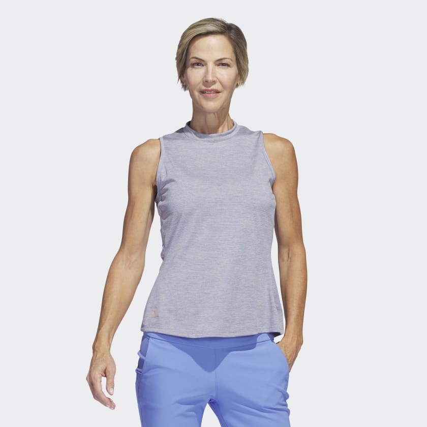 Adidas Essentials Heathered Mock-Neck Sleeveless Golf Polo Shirt