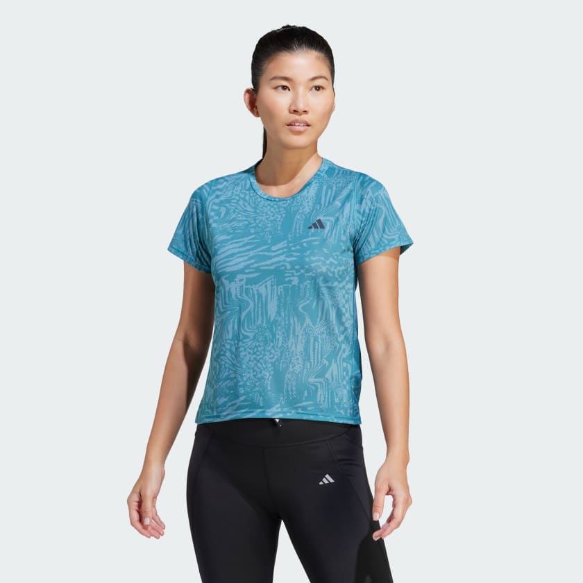 Polera de Running Run Icons 3 Tiras Logo Estampada Turquesa