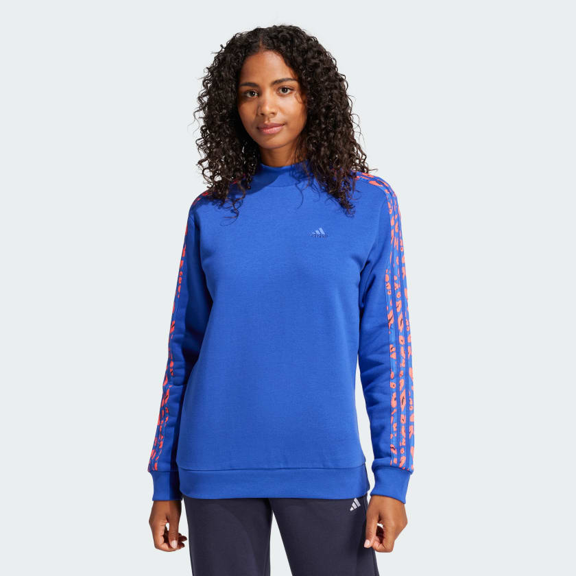 adidas Essentials 3 Stripes Animal Print Sweatshirt Blue Free Shipping with adiClub adidas US
