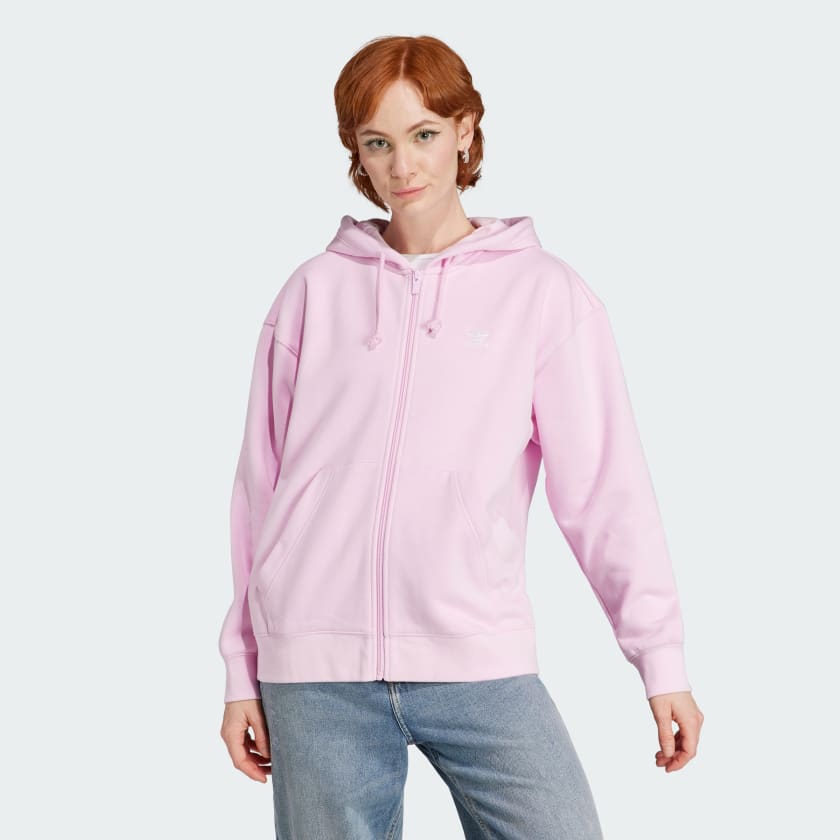 adidas Essentials Full-Zip Boyfriend Hoodie - Pink | adidas UK