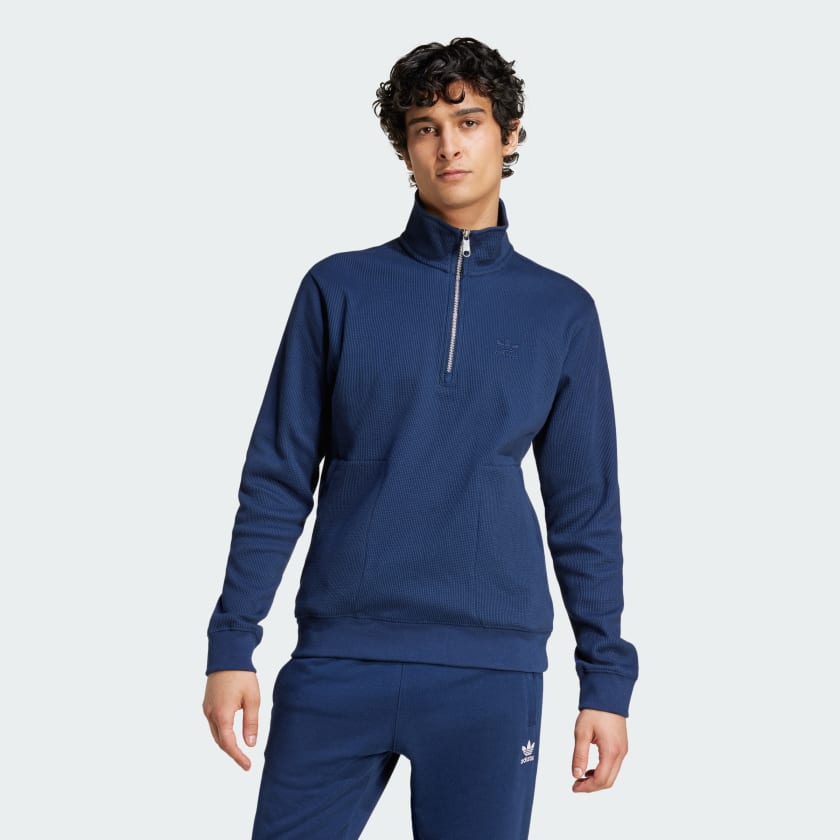 adidas Trefoil Essentials Waffle 1 2 Zip Sweatshirt Blau adidas Deutschland
