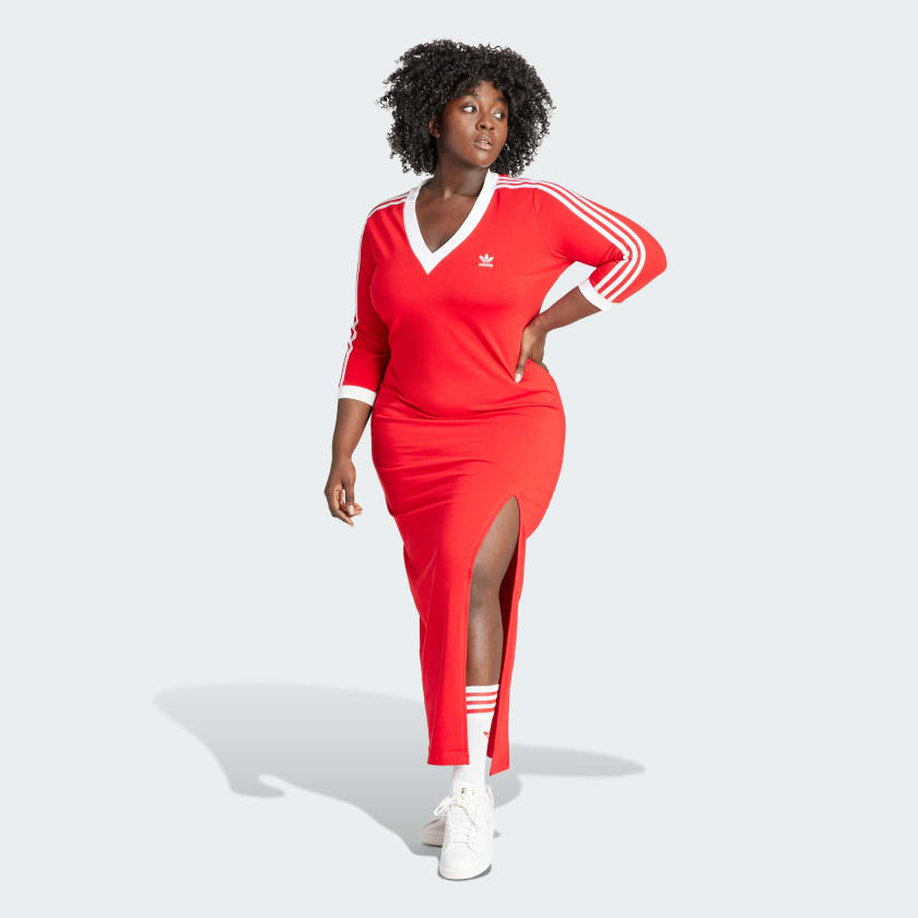 adidas Adicolor Classics Dress US (Plus Maxi Women\'s Lifestyle adidas Size) | | 3-Stripes Red - V-Neck