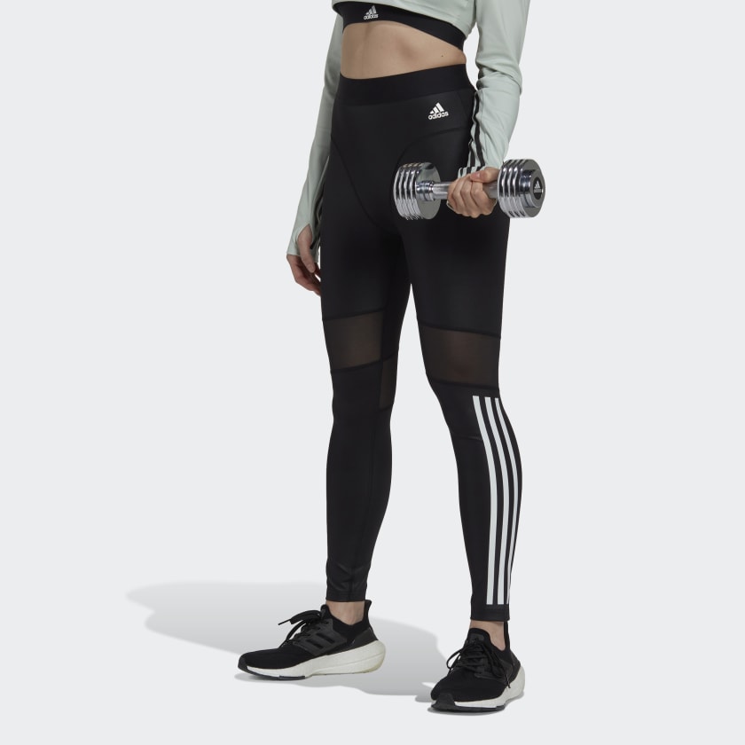 adidas Training Hyperglam 3 stripe leggings in black, ASOS