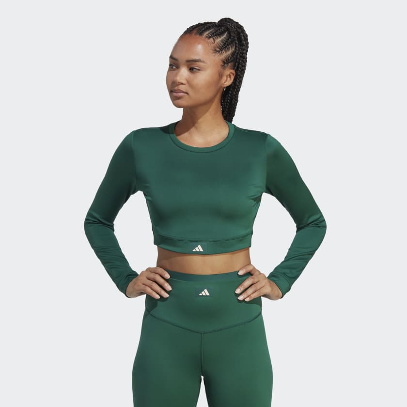 adidas Sports Club Long Sleeve Crop Tee Green | Women's | adidas US