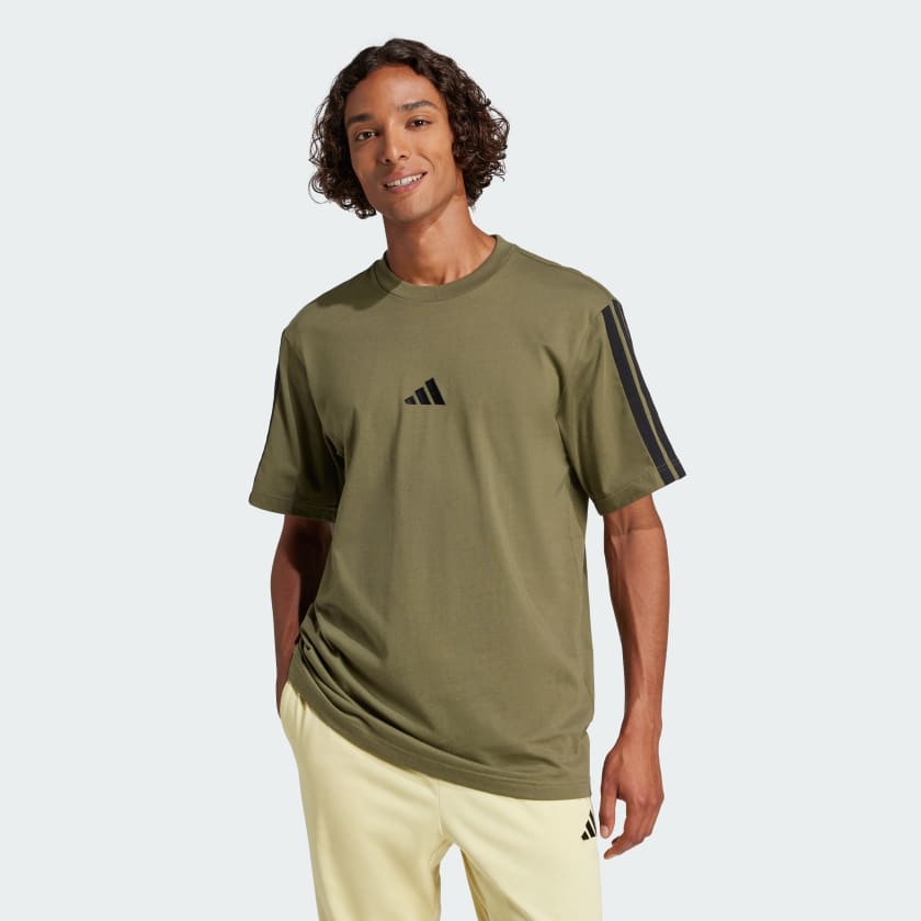 adidas Essentials 3 Streifen Single Jersey T Shirt Grun adidas Deutschland