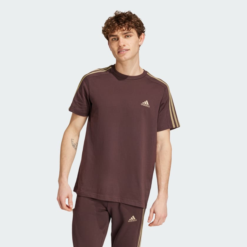 adidas Essentials Single Jersey 3 Streifen T Shirt Braun adidas Deutschland
