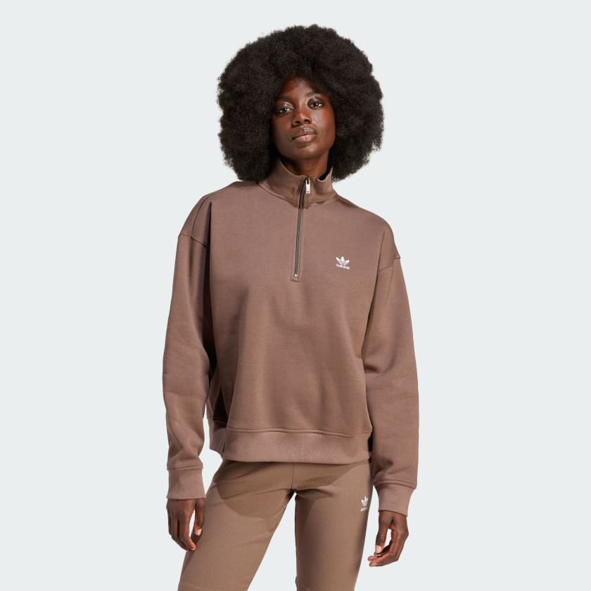 adidas Essentials 1 2 Zip Sweatshirt Brown adidas UK