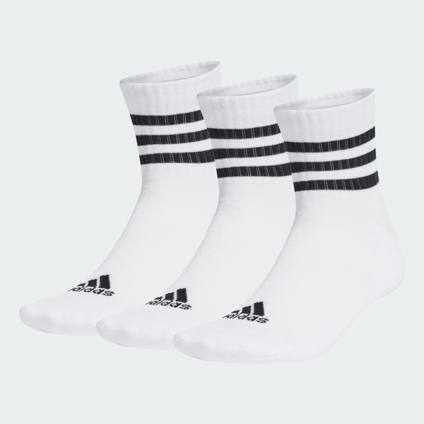 adidas 3-Stripes Cushioned Sportswear Mid-Cut Socks 3 Pairs - White ...