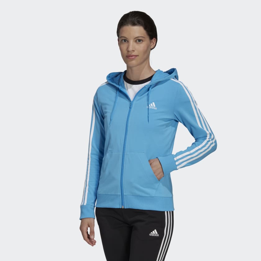 adidas Essentials 3-Stripes Full-Zip Hoodie - Blue | adidas Canada