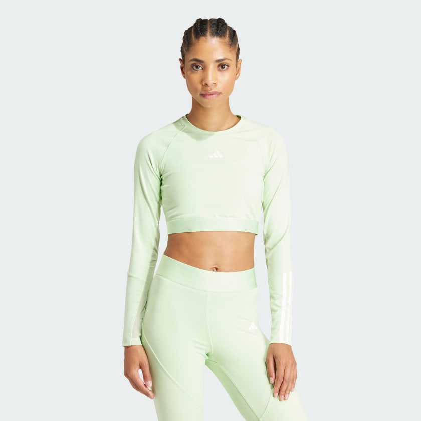 adidas Hyperglam Training Cropped Long Sleeve Tee Green Free Shipping with adiClub adidas Canada