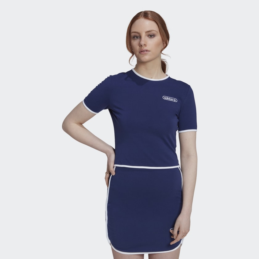 Damen Bekleidung Oberteile T-Shirts adidas Baumwolle Binding Details Crop T-Shirt in Blau 