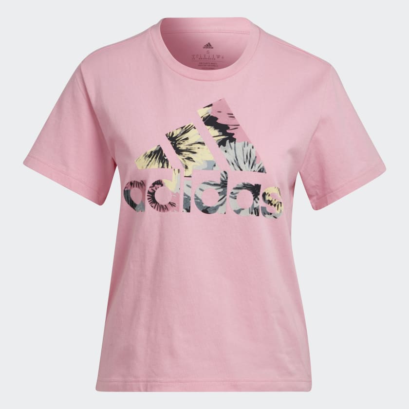 アディダス 総柄プリント レギュラー 半袖Tシャツ - ピンク