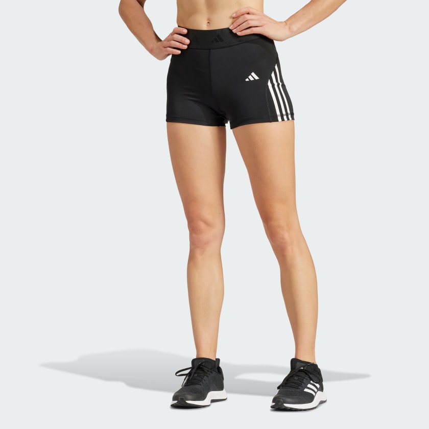 adidas Training Essentials 3-Stripes High-Waisted Short Leggings (Plus Size)  - Black