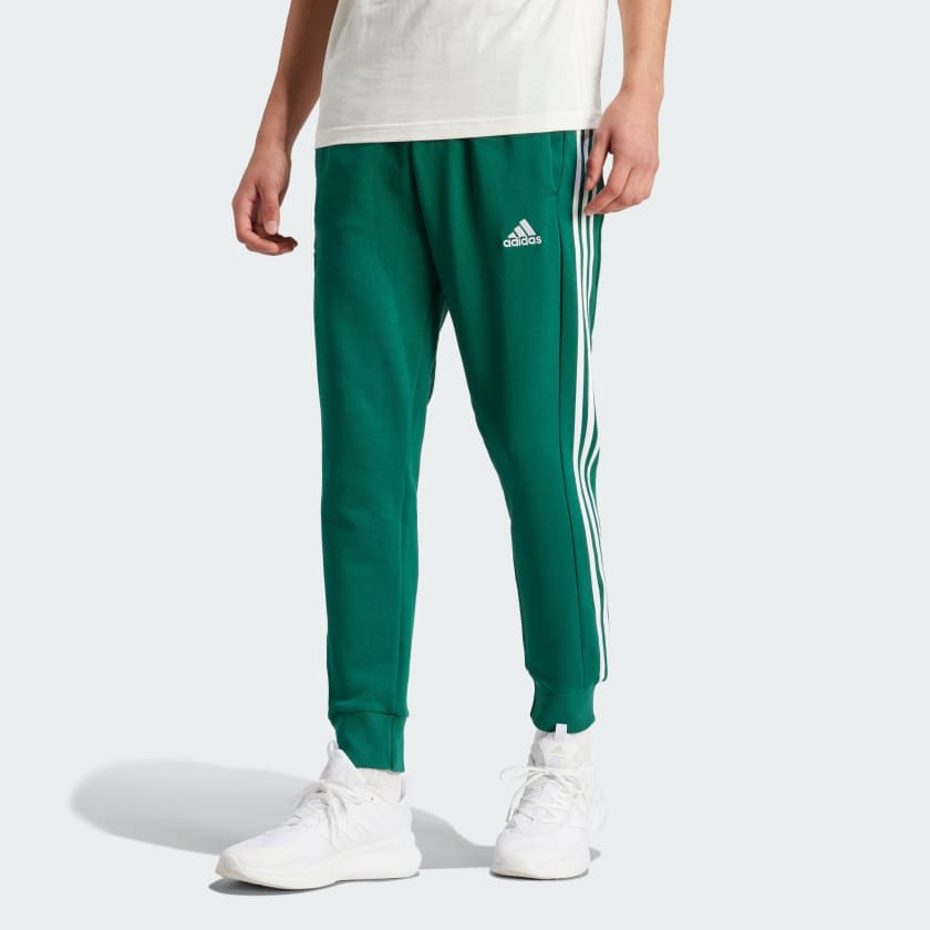 adidas Essentials French Terry Tapered Cuff 3-Stripes Joggers - Green ...
