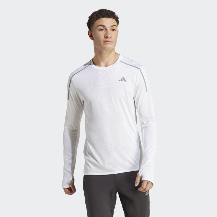 adidas Fast Long Sleeve Engineered Running Tee - White | Men's Running ...