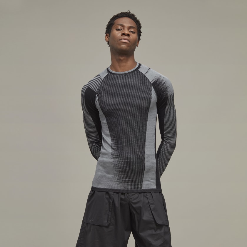 adidas Y-3 Engineered Knit Long Sleeve Baselayer Tee - Black | Men's ...