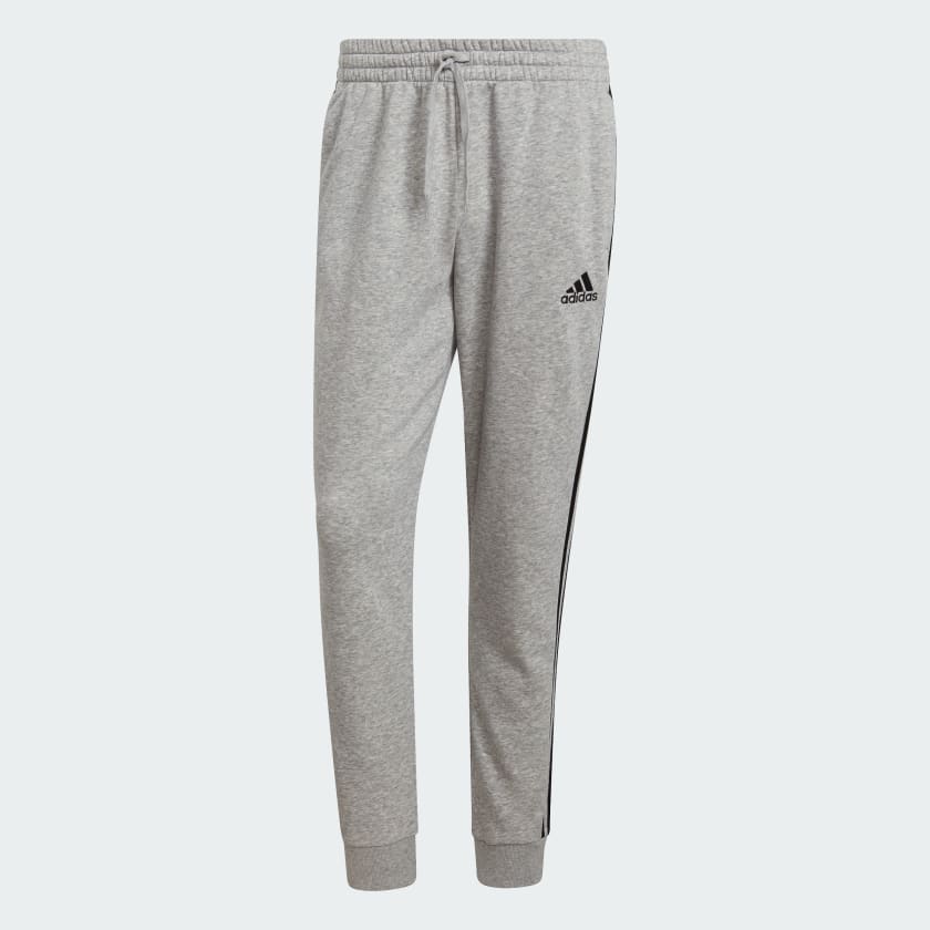 adidas Essentials French Terry Tapered-Cuff 3-Stripes Pants Grey | Men's Training | adidas US