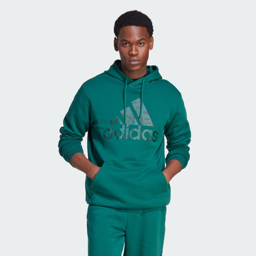 Polera con Capucha Essentials Logo Grande Tela French Terry Verde adidas adidas Peru