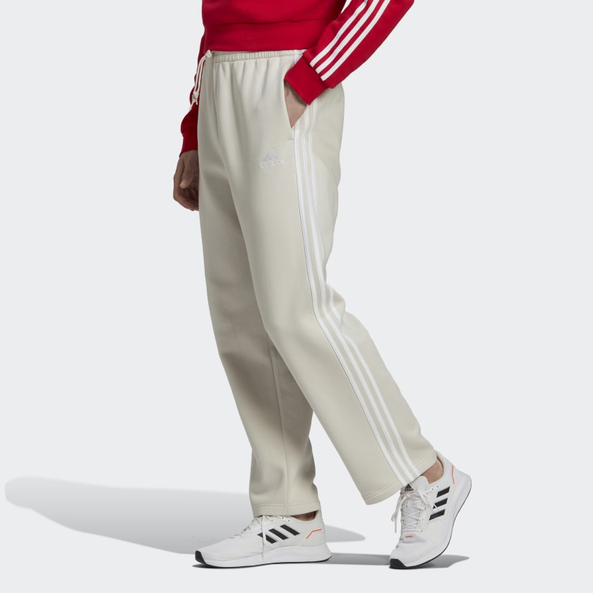 adidas Essentials Fleece Open Hem 3-Stripes Pants - Beige | Men's ...
