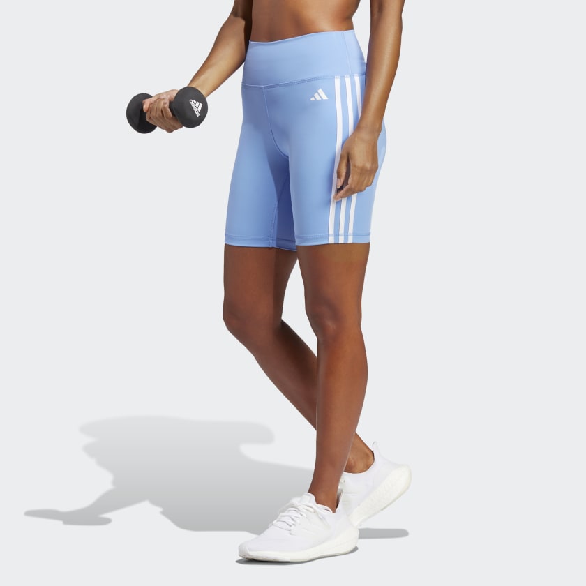adidas Training Essentials 3-Stripes High-Waisted Short Leggings - Blue