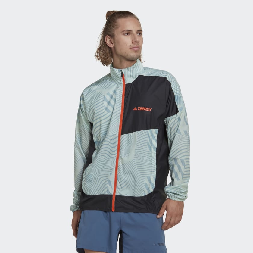 adidas TERREX Trail Running Printed Wind Jacket - Green | Men's Hiking | adidas