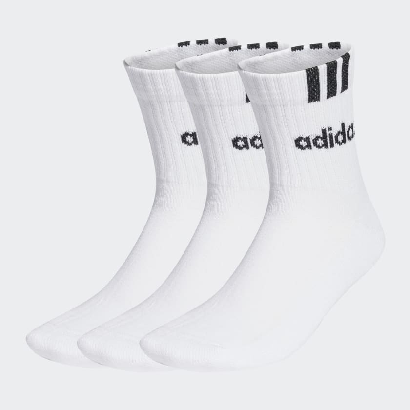 adidas 3-Stripes Linear Half-Crew Cushioned Socks 3 Pairs - White ...
