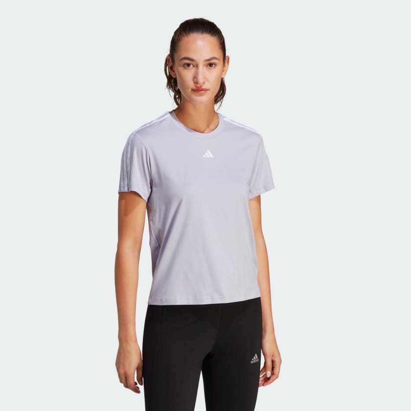 adidas AEROREADY Train Essentials 3-Stripes Tee - Purple | adidas Vietnam