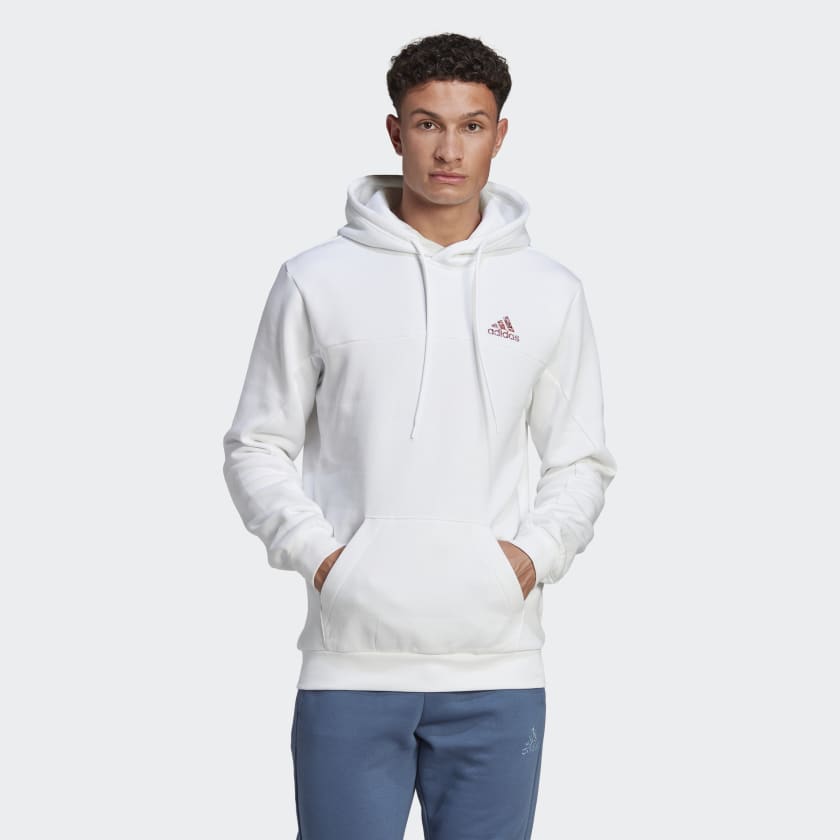 adidas Embossed Monogram Fleece Hoodie in White