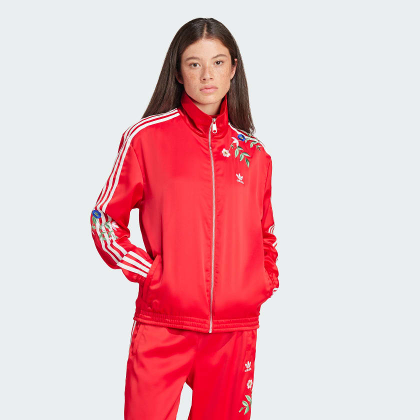 adidas Women's Lifestyle Graphics Floral Firebird Track Top - Red adidas US