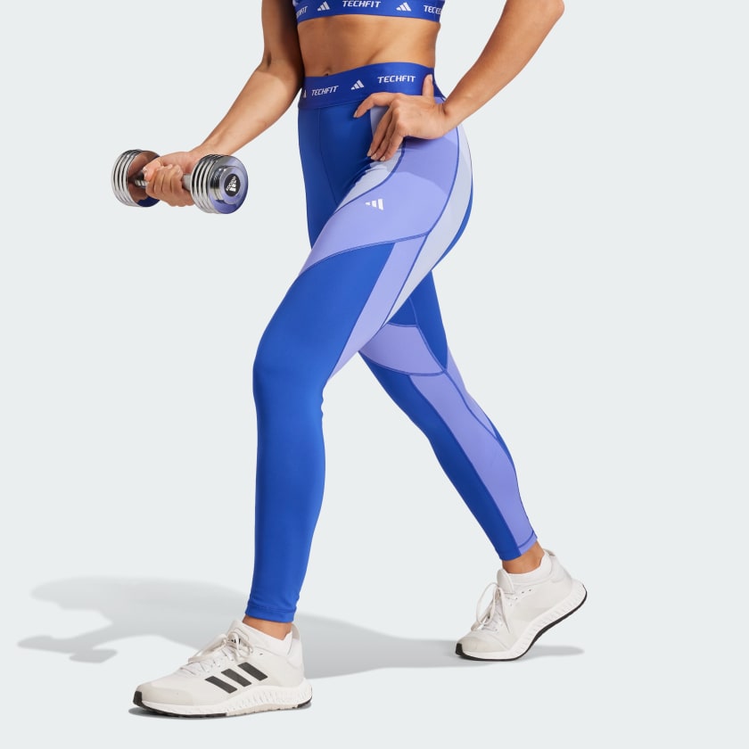 adidas Techfit 7 8 Colorblock Leggings Blue Free Shipping with adiClub adidas US