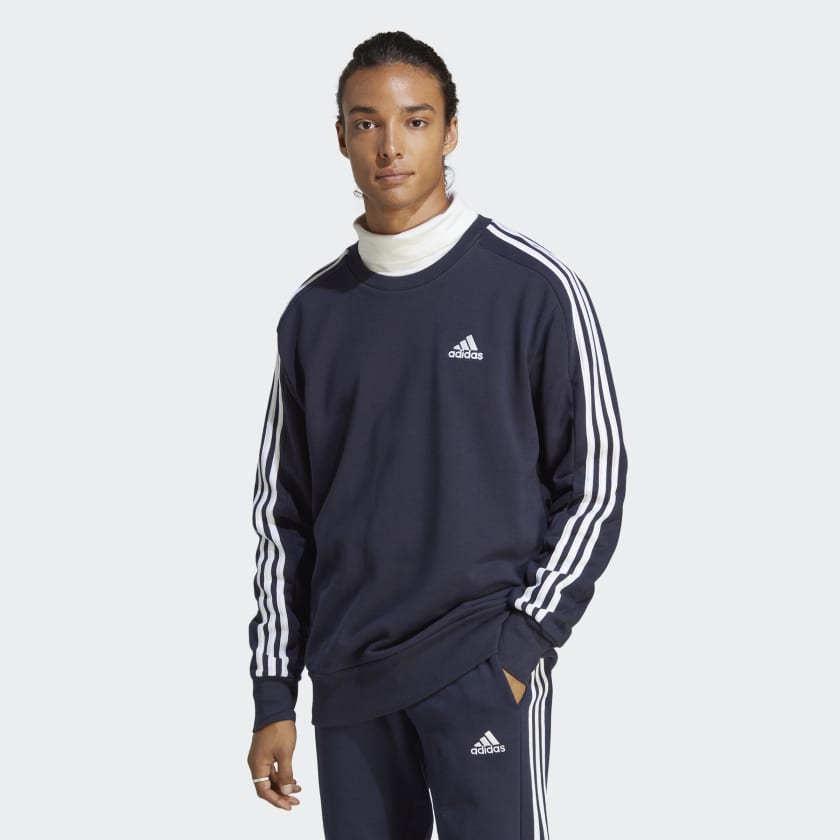 adidas Essentials French Terry 3-Stripes Sweatshirt - Blue | adidas UK