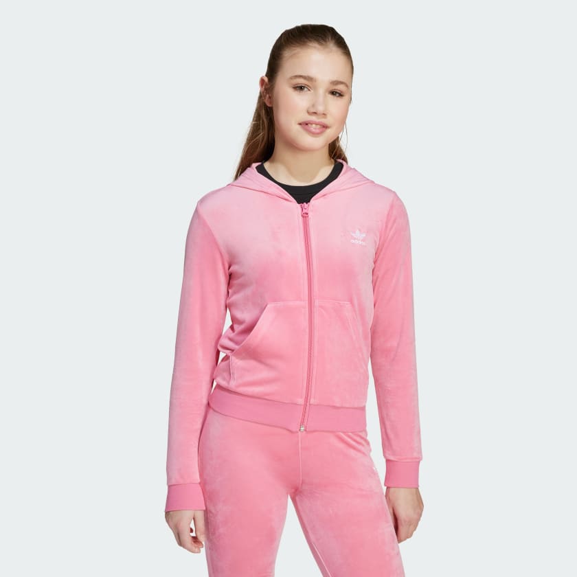 adidas Velour Zip Hoodie - Pink | Free Shipping with adiClub