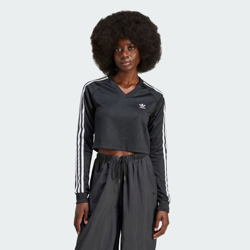 adidas Adicolor Classics Crop Long Sleeve Tee - Black, Women's Lifestyle