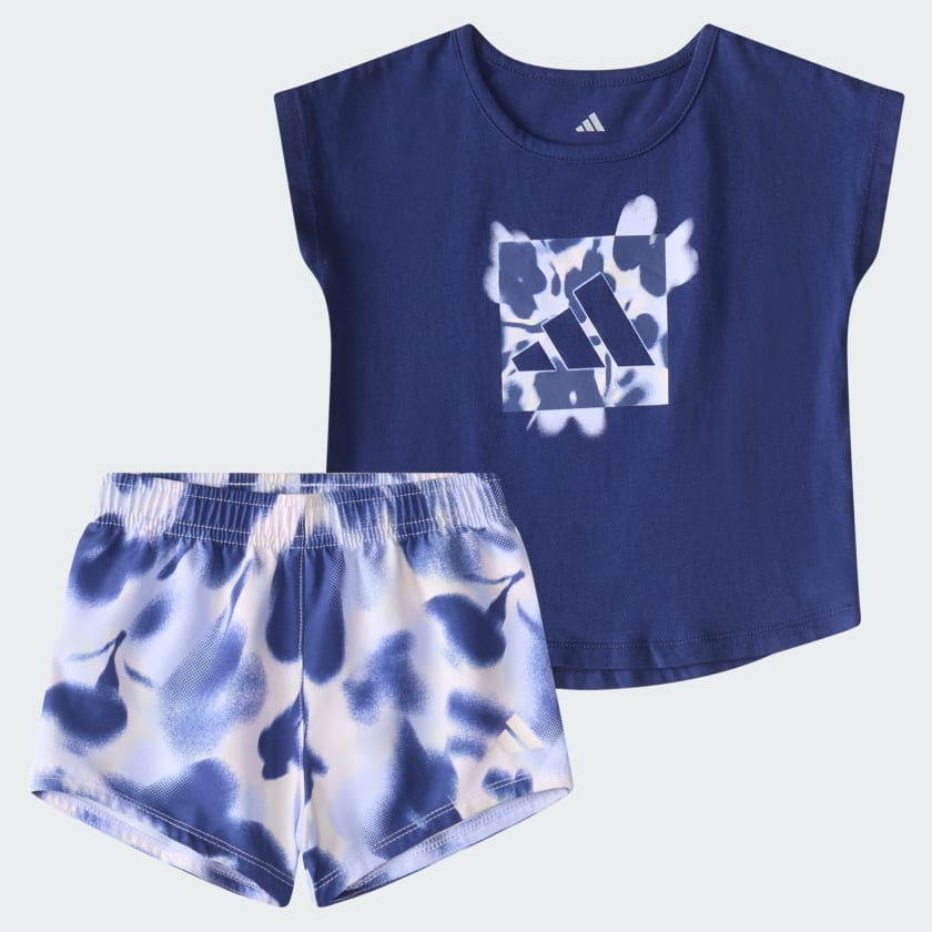 adidas Two-Piece Short Sleeve Cotton Tee and Woven Shorts Set - Blue | Free  Shipping with adiClub | adidas US