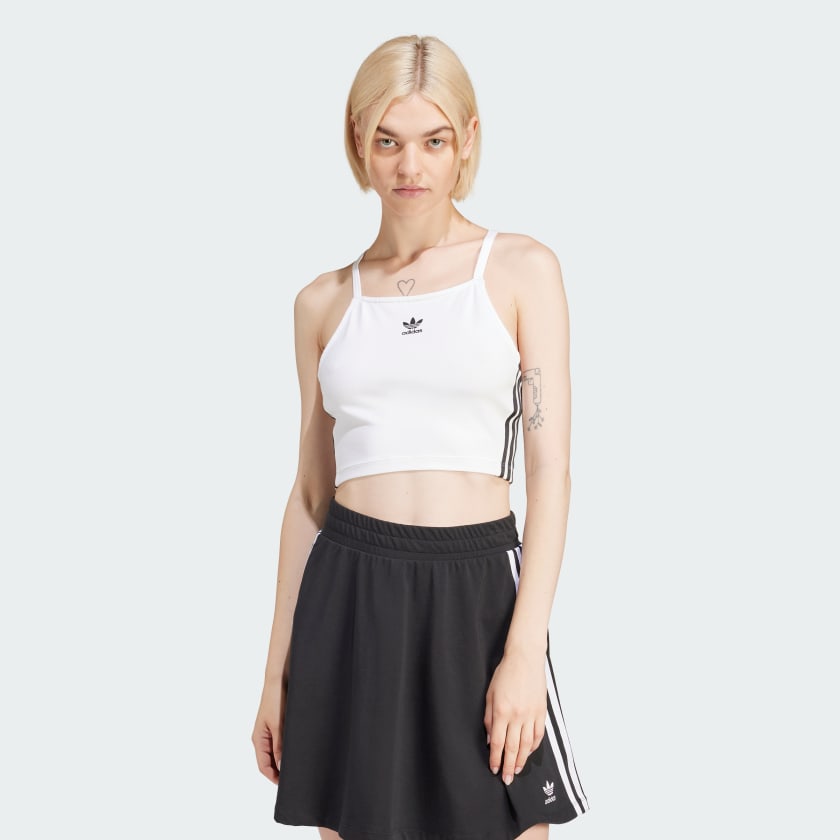  adidas Women's Colorblock 3-Stripes Crop Top, Black/Grey/White,  Small : Clothing, Shoes & Jewelry