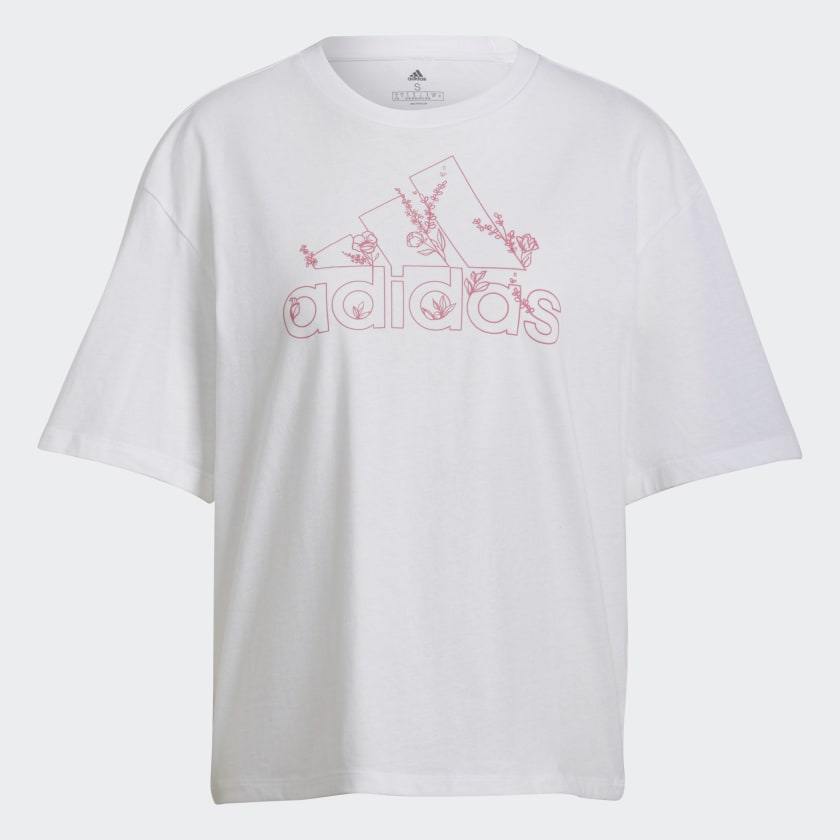 adidas Soft Floral Logo Graphic Tee White adidas New Zealand