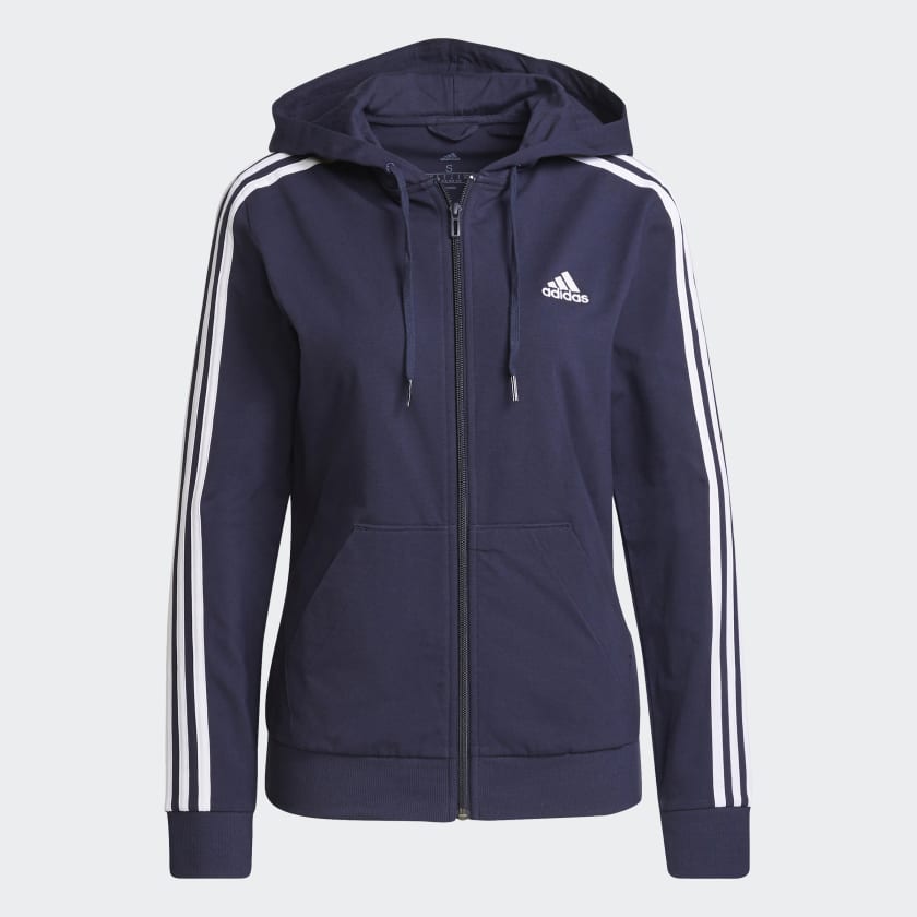 Grey adidas hoodie with blue stripes online