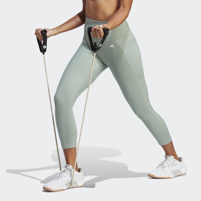adidas Optime Stash Pocket High-Waisted 3/4 Training Leggings - Green